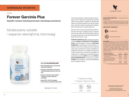 Forever Garcinia Plus: kapsułki z kwasem HCA i MCT wspierające kontrolę wagi i metabolizm. Idealne dla harmonijnej sylwetki.