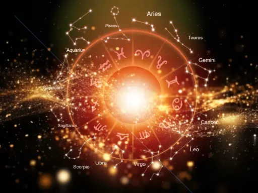 Zodiakalny krąg z konstelacjami, gdzie Mars w Skorpionie symbolizuje siłę i transformację.