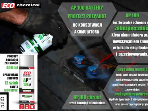 AP100 to preparat do konserwacji akumulatora, którym smaruje się klemy, chroniąc je przed korozją i śniedzią.