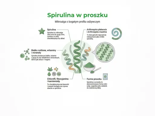 Spirulina w proszku to mikroalga bogata w białko, witaminy i minerały. Poznaj jej skład i właściwości.