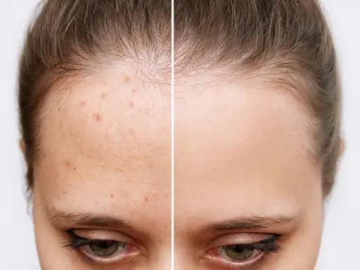 Avant/après : peau acnéique transformée en peau nette. Découvrez par quoi remplacer l'acide salicylique pour une peau parfaite.