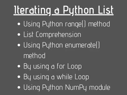 Różne metody iterowania po liście w Pythonie: range(), List Comprehension, enumerate(), pętle for/while, moduł NumPy.