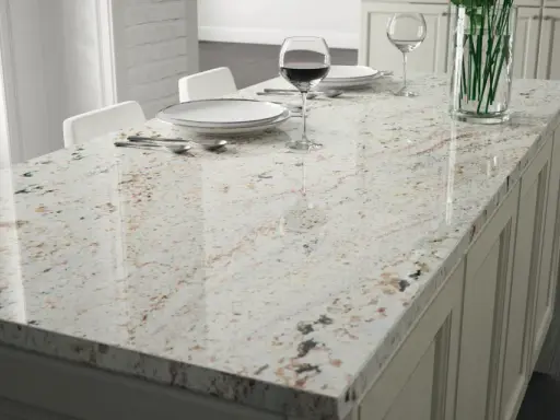 Encimera de cocina con patrón moteado, ideal para entender la diferencia entre mármol y granito.