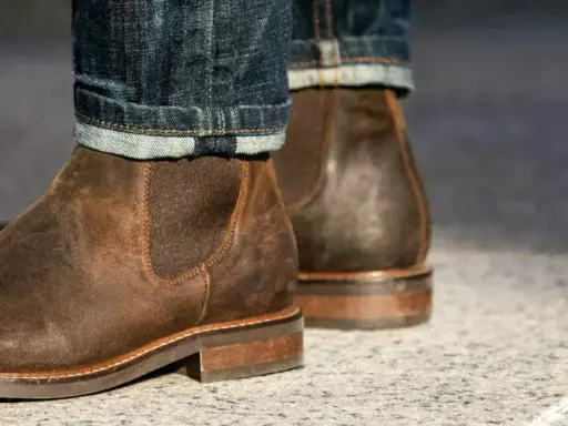 These rugged brown leather chelsea boots, paired with cuffed denim, prove that chelsea boots are in style and perfect for a casual yet sharp look.