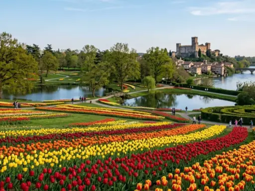 Un tripudio di tulipani colorati, un lago e un castello sullo sfondo: la primavera in Italia è uno spettacolo.