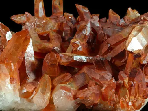 Cristalli di quarzo rosso, noti per le loro proprietà energizzanti e di radicamento. La loro bellezza naturale ispira forza e vitalità.
