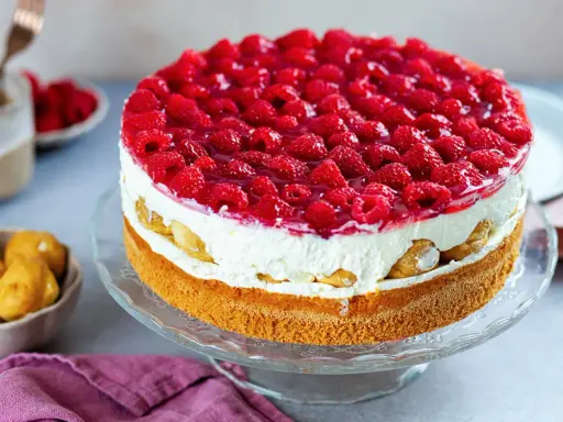 Himmlische Windbeuteltorte mit frischen Himbeeren und Sahne. Ein Traum für jeden Anlass, das Rezept ist einfach!