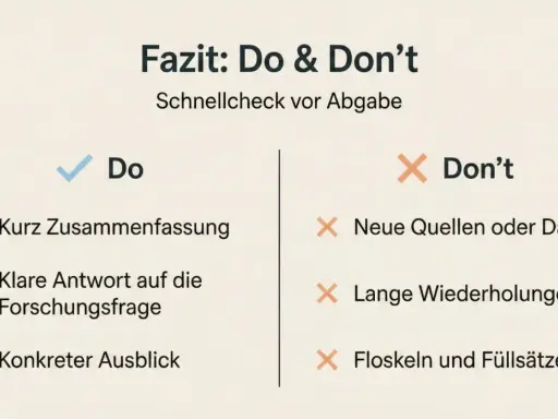 Der **Erzähler** zeigt eine Checkliste mit Do's und Don'ts für eine Abgabe: Kurzfassung, klare Antwort, Ausblick sind gut. Neue Quellen, Wiederholungen, Füllsätze sind schlecht.