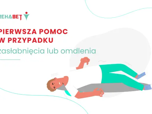 Pierwsza pomoc w przypadku zasłabnięcia lub omdlenia. Ilustracja przedstawia osobę leżącą, która straciła przytomność.