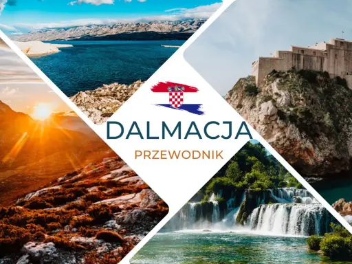 Gdzie jest Dalmacja? Na zdjęciu widać chorwacką flagę, wodospady Krka, góry i morze.
