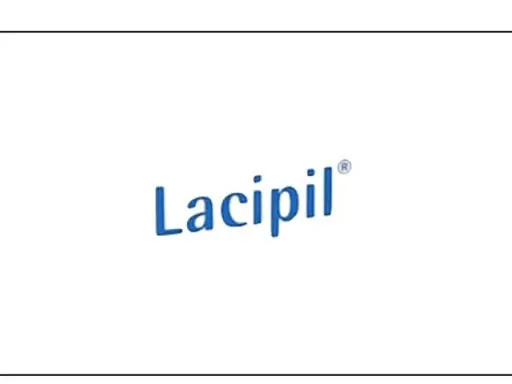 Niebieski napis "Lacipil" na białym tle. Czy to lek na problemy z sercem?
