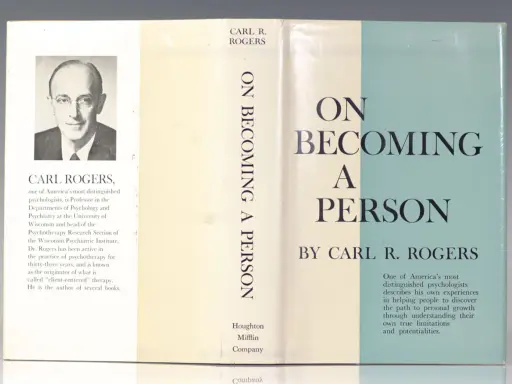 Okładka książki "On Becoming a Person" Carla R. Rogersa. Psycholog opisuje swoje doświadczenia w pomaganiu ludziom w rozwoju.