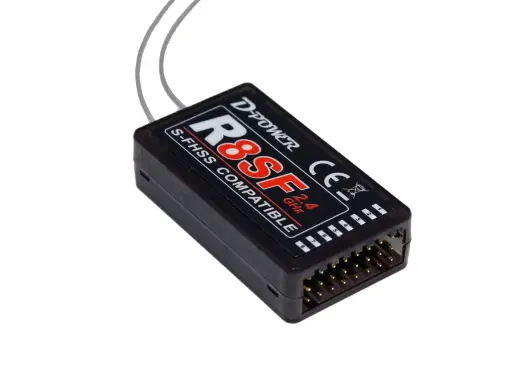D-Power R8SF Empfänger, S-FHSS kompatibel, 2.4 GHz Mode. Ideal für RC-Modelle.