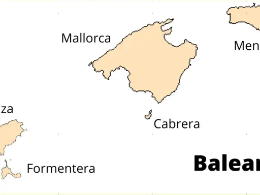 Mapa Balearów: Ibiza, Formentera, Mallorca, Menorca i Cabrera. Tutaj zobaczysz, gdzie leży Ibiza.