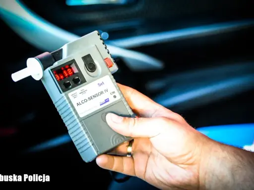 Dłoń trzyma alkomat ALCO-SENSOR IV, wskazujący wynik 0.12. To dowód na podważenie badania alkomatem, gdy wynik jest niejednoznaczny.