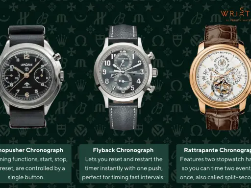 Tre orologi cronografo: Monopusher, Flyback e Rattrapante. Il cronografo significa misurare intervalli di tempo.
