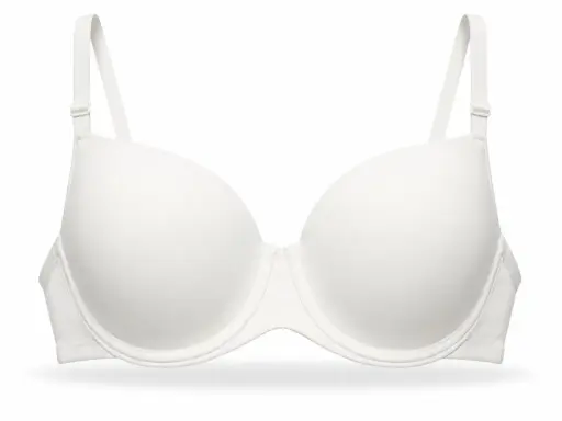 Reggiseno bianco con coppe piene, ideale per un seno sesta misura, offre supporto e comfort.