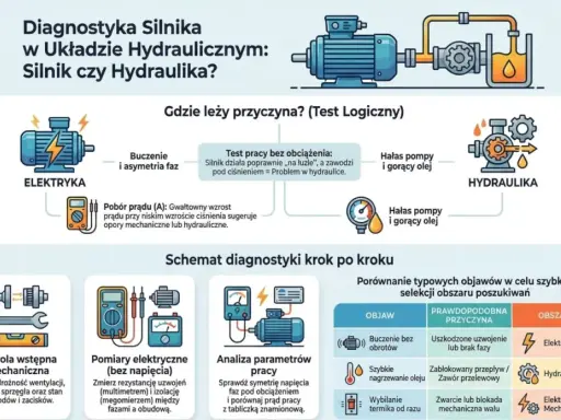 Diagnostyka silnika w układzie hydraulicznym: sprawdź, czy problem leży w elektryce, hydraulice czy mechanice.