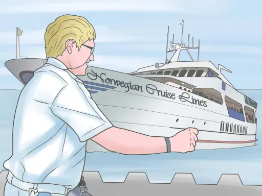 Un uomo con camicia bianca guarda una nave da crociera. Forse è il suo primo giorno: ecco come si diventa comandante di una nave da crociera.