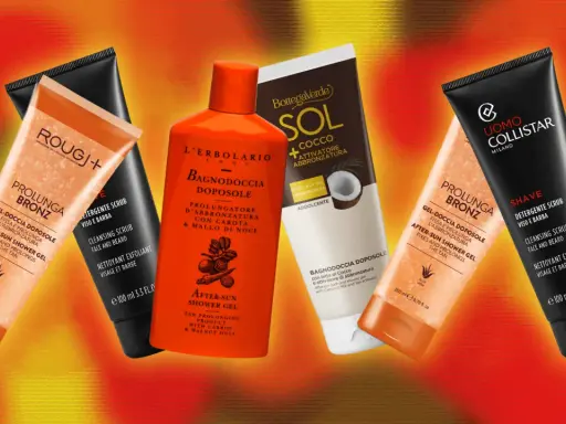 Prodotti doposole per prolungare l'abbronzatura e come abbronzarsi. Gel doccia e scrub viso/barba.