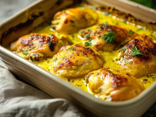 Ugnsbakad kyckling i krämig currysås. Ett enkelt och gott currysås recept som passar perfekt till middagen.