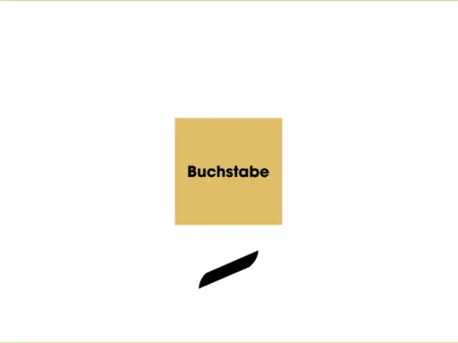 Drei arabische Schriftzeichen, die wie Buchstaben aussehen, über gelben Kästchen mit dem Wort "Buchstabe". Ein Zeichen erinnert an ein "9" und könnte ein Koran Zeichen sein.