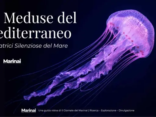 Medusa viola luminosa, una danzatrice silenziosa del mare, nel Mar Tirreno.
