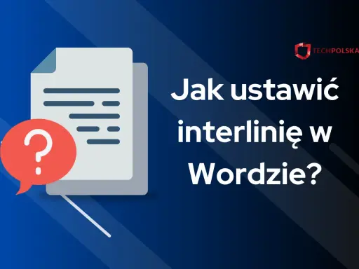 Ikona dokumentu z pytajnikiem i tekst "Jak ustawić interlinę w Wordzie?".