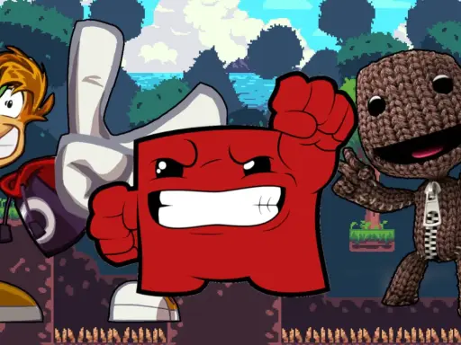 Rayman, Super Meat Boy i Sackboy z LittleBigPlanet - ikony gier platformowych PC, gotowi do akcji w pikselowym świecie.
