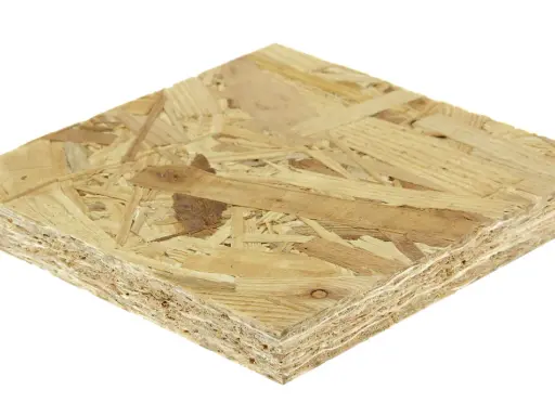 Échantillon de panneau OSB 22mm, composé de copeaux de bois compressés, offrant une grande résistance pour la construction.