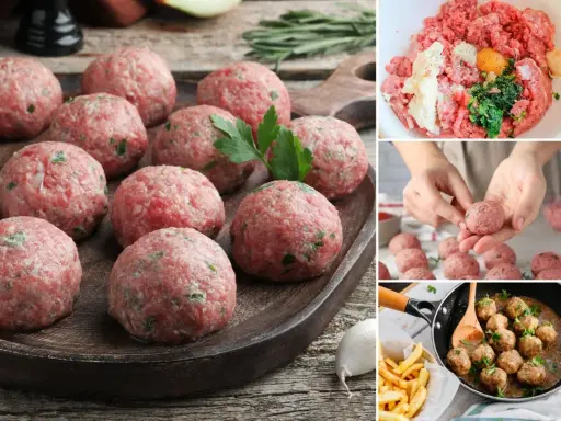 Albondigas arguiñano listas para cocinar. Carne picada, huevo y perejil forman estas deliciosas albóndigas.
