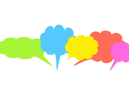 Kolorowe dymki dialogowe, idealne do ćwiczeń z word formation B2, tworzą barwną chmurę myśli.