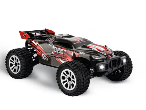Schwarzer RC-Buggy mit roten Akzenten und "Expert Power" Aufschrift, bereit für jedes Gelände.