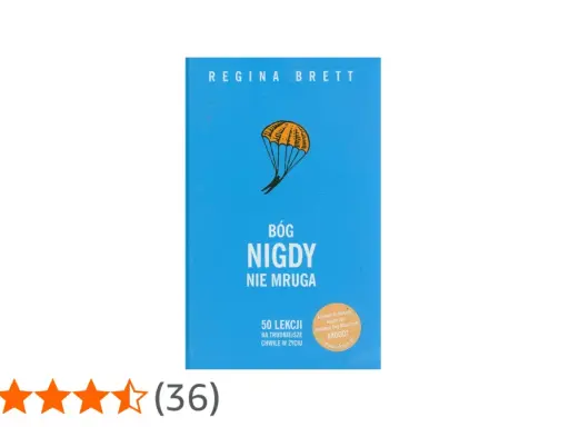 Okładka książki "Bóg nigdy nie mruga" Reginy Brett. Stylizowana postać spada na spadochronie.