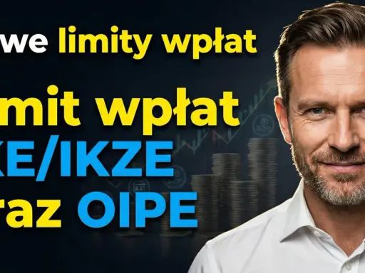 Mężczyzna w białej koszuli, grafika z wykresami i stosami monet. Tekst: "Nowe limity wpłat. Limit wpłat IKE/IKZE oraz OIPE".