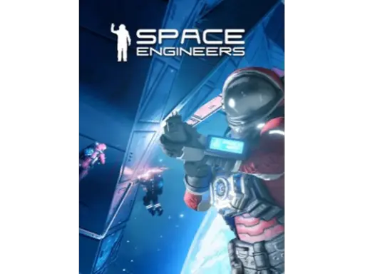 Astronauci w skafandrach budują stację kosmiczną w grze Space Engineers.