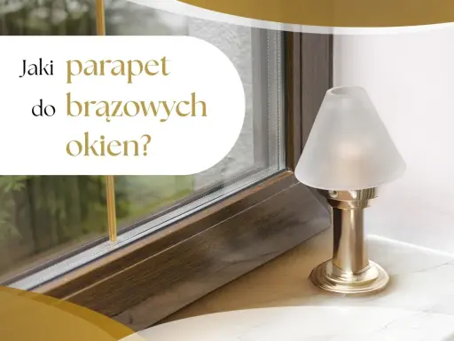 Jaki parapet do brązowych okien? Elegancka lampka nocna stoi na marmurowym parapecie obok okna.