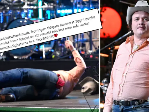 David Ritschard föll på scenen under Allsång på Skansen, men verkar må bra trots omständigheterna.