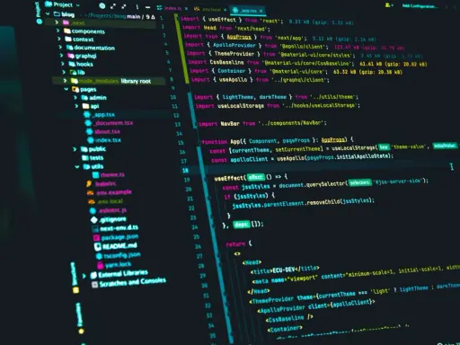Kod źródłowy aplikacji React z wykorzystaniem wzorców projektowych JavaScript, m.in. hooków i zarządzania stanem.