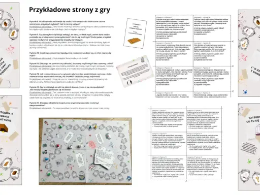 Gra w marynarza: plansza z pytaniami i ilustracjami klatek, symbolizująca pułapki myślenia.