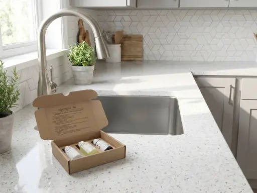 Kit de test pour le th de l'eau dans une cuisine moderne.