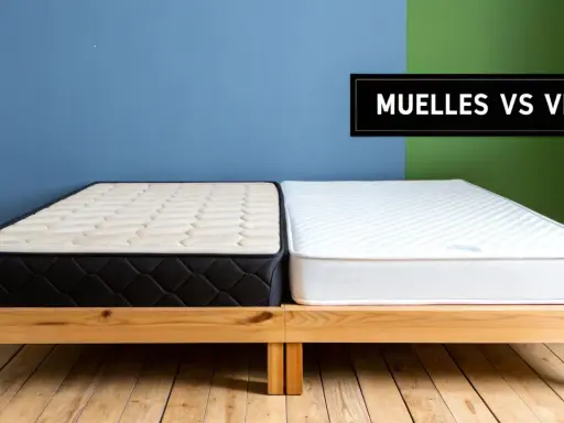 Dos colchones, uno de muelles ensacados y otro viscoelástico, sobre una base de madera. Comparativa muelles vs visco.