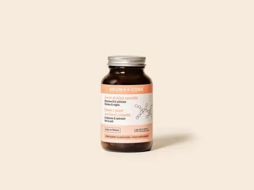 Complément alimentaire levure de bière enrichie en vitamines B, utile en cas de carence vitamine B12. Pour cheveux et ongles.