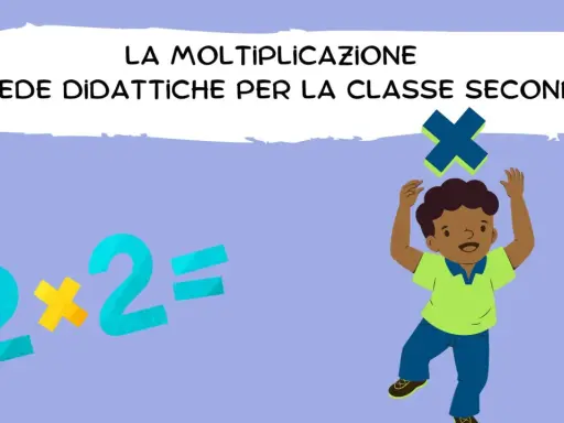 Schede didattiche moltiplicazioni per la seconda classe. Un bambino festeggia con un'equazione 2x2=.