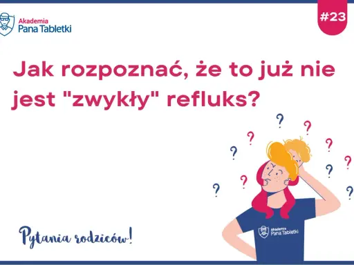 Kiedy mija refluks u niemowlaka? Ilustracja przedstawia zamyślonego rodzica z dzieckiem na ramionach, otoczonego znakami zapytania, symbolizującymi wątpliwości.