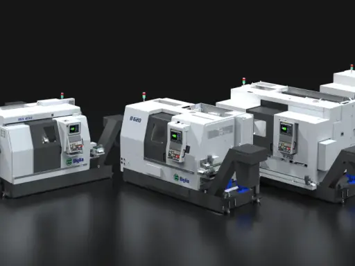 Serie di torni CNC Biglia, modelli BMX70 Y2, B 620, B 750 e B 1250, pronti per la produzione.