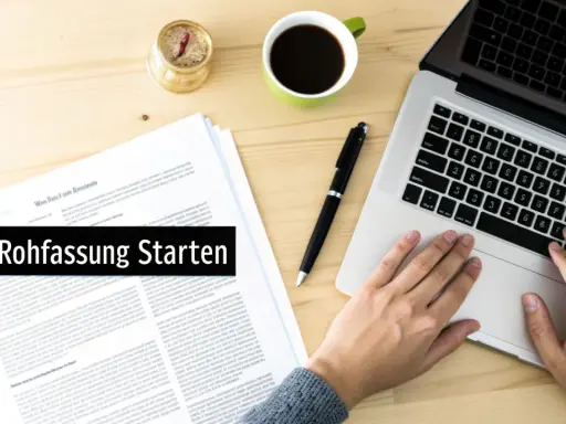 Hände tippen auf Laptop, daneben liegen Dokumente und Kaffee. So wie hier, kann man eine Gedichtinterpretation beginnen.
