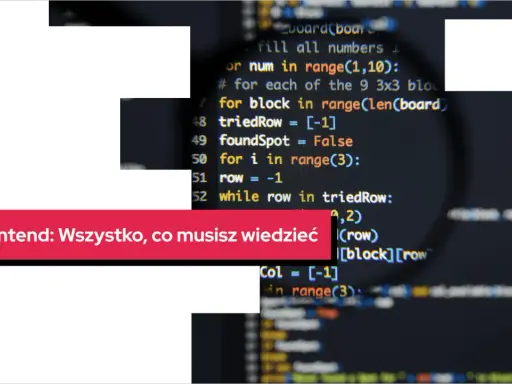 Kod źródłowy z powiększeniem, tekst "Frontend: Wszystko, co musisz wiedzieć" i logo it4eb.