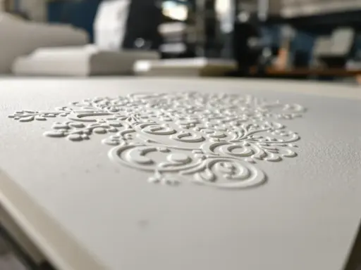 Elegancki wzór kwiatowy wykonany techniką druku wypukłego na białym papierze.
