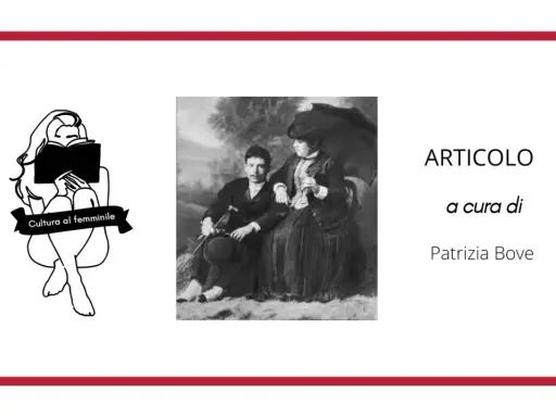 Ritratto di Matilde Serao e un uomo, con un'illustrazione di una donna che legge e la scritta "Cultura al femminile".